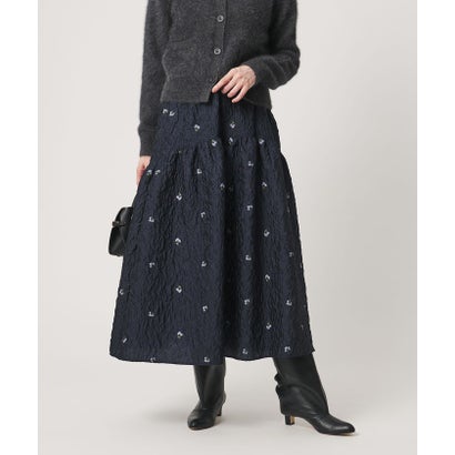 ユナイテッドアローズ UNITED ARROWS フクレ フラワー ジャガード スカート （NAVY）｜詳細画像
