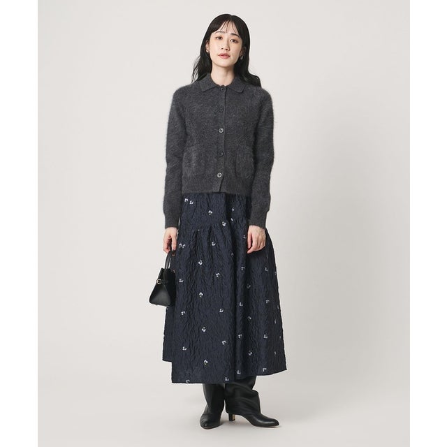 フクレ フラワー ジャガード スカート （NAVY）