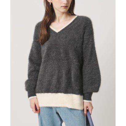 ユナイテッドアローズ UNITED ARROWS フォックスカシミヤ スパンコール Vネック ニット （DK.GRAY）｜詳細画像