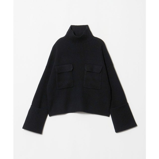 ＜SACRA＞ウール ポケット タートル ニット （BLACK）