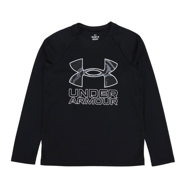 ジュニア 長袖Tシャツ UAテック ハイブリッド プリント フィル ロングスリーブ Tシャツ 1380470 （Black /  / White）