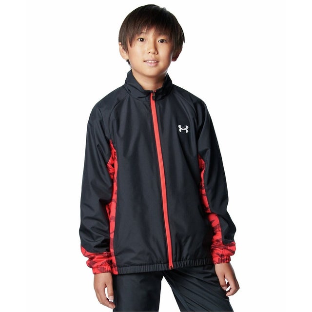 /キッズ/UA TRICOT LINED PRINT WOVEN FULL ZIP JACKET （Black / Racer Red / White）