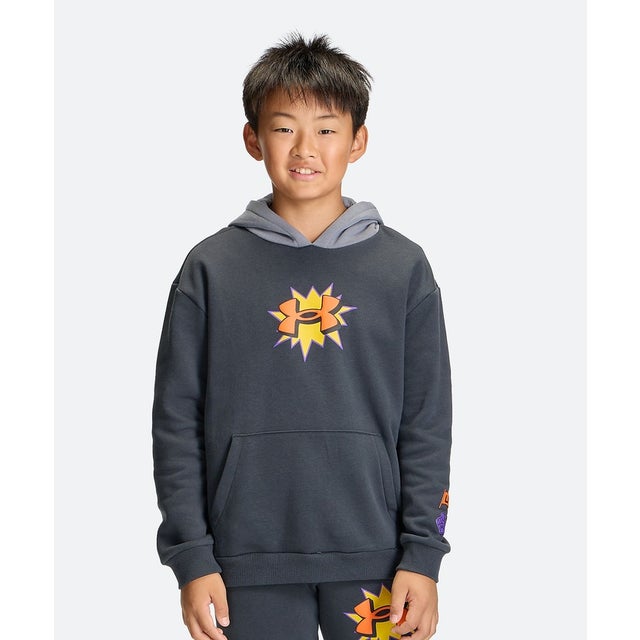 /キッズ/UA RIVAL FLEECE GRAPHIC HOODIE （Anthracite / Titan Gray / Outrageous Orange）