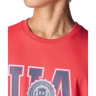 アンダーアーマー UNDER ARMOUR アンダーアーマー/キッズ/UA PERFORMANCE COTTON VARSITY LOGO LONG SLEEVE T-SHIRT （Lava Red /  / Downpour Gray）｜詳細画像