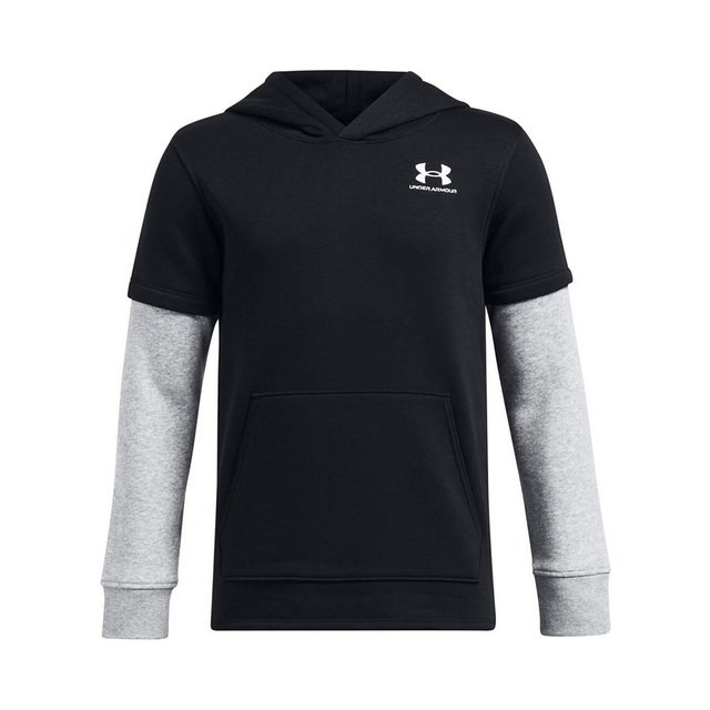 /キッズ/UA ICON FLEECE JERSEY HOODIE （Black / Mod Gray Light Heather / White）