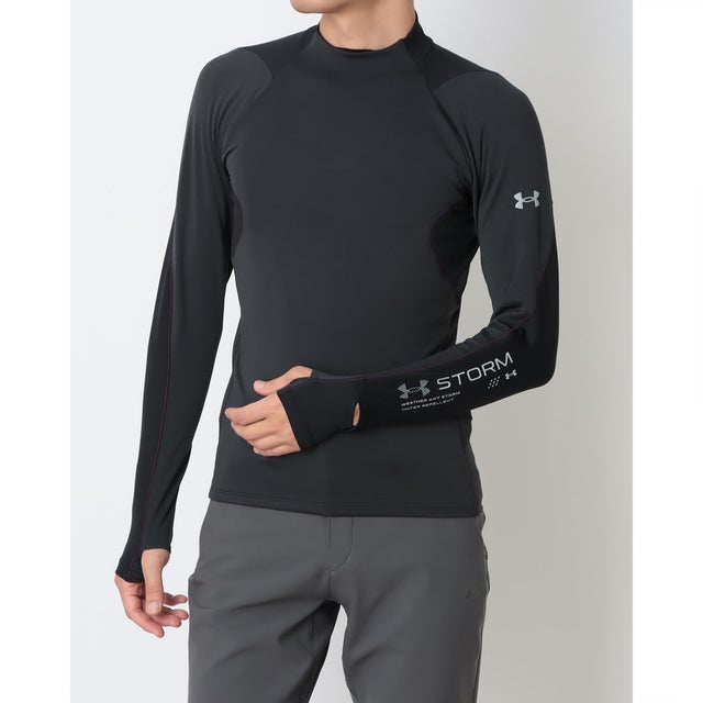 メンズ フィットネス 長袖コンプレッションインナー UAコールドウェザー ストーム グリッド ロングスリーブ シャツ 6016718 （Black /  /）
