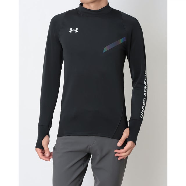 メンズ フィットネス 長袖コンプレッションインナー UAコールドギア プロ モックネック シャツ 6016723 （Black /  /）