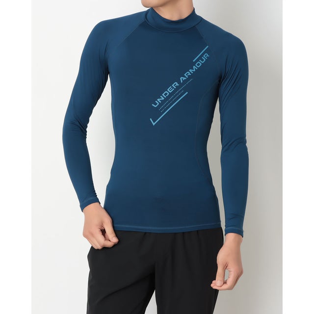 メンズ フィットネス 長袖コンプレッションインナー UAコールドギア グラフィック ロングスリーブ Tシャツ 6020333 （Blackout Navy /  /）