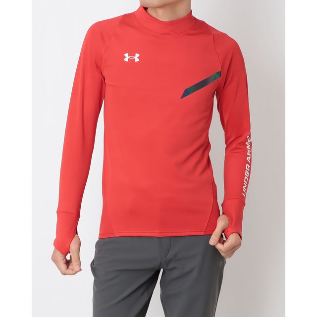 メンズ フィットネス 長袖コンプレッションインナー UAコールドギア プロ モックネック シャツ 6016723 （Red /  /）