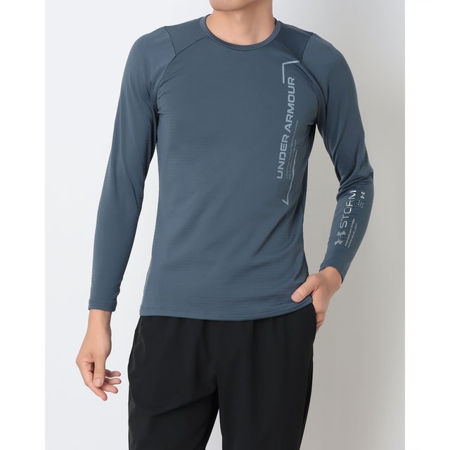 メンズ フィットネス 長袖コンプレッションインナー UAグリッド グラフィック ロングスリーブ Tシャツ 6020331 （Downpour Gray /  /）
