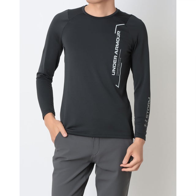 メンズ フィットネス 長袖コンプレッションインナー UAグリッド グラフィック ロングスリーブ Tシャツ 6020331 （Black /  /）