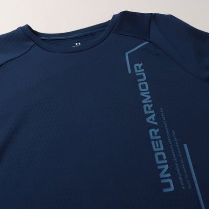 メンズ フィットネス 長袖コンプレッションインナー UAグリッド グラフィック ロングスリーブ Tシャツ 6020331 （Blackout Navy /  /）｜詳細画像