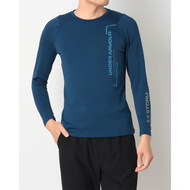 メンズ フィットネス 長袖コンプレッションインナー UAグリッド グラフィック ロングスリーブ Tシャツ 6020331 （Blackout Navy /  /）
