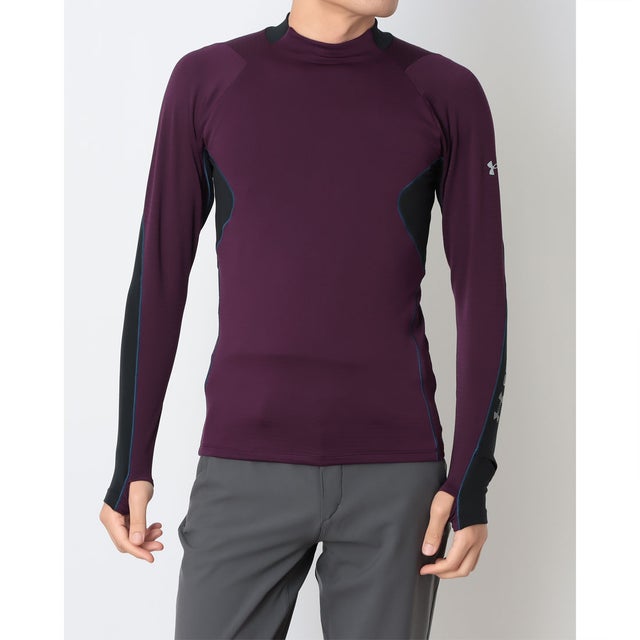 メンズ フィットネス 長袖コンプレッションインナー UAコールドウェザー ストーム グリッド ロングスリーブ シャツ 6016718 （Purple Echo /  /）