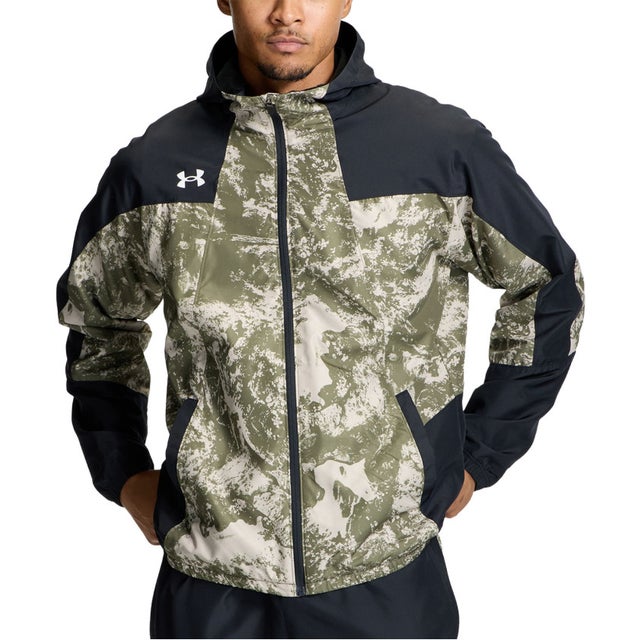 UA YARD TRICOT WOVEN FULL-ZIP HOODIE JACKET 6016768 （002 BLACK/MARINEODGREEN/WHI）
