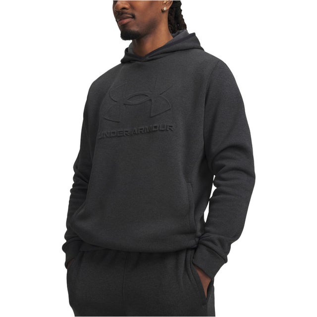 UA ARMOUR FLEECE EMBOSS HOODIE メンズ トップス パーカー フーディ フリース 軽量 （001 BLACK//BLACK）