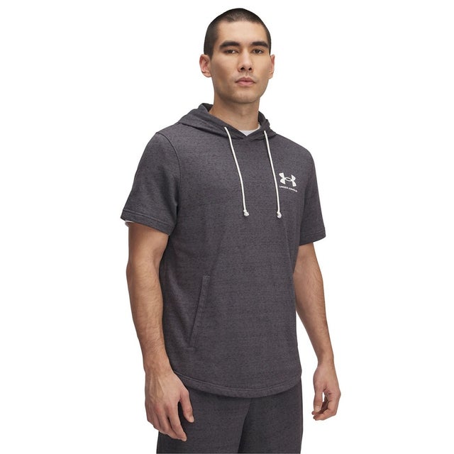 /メンズ/UA RIVAL TERRY LEFT CHEST SHORT SLEEVE HOODIE （Castlerock /  / Onyx White）