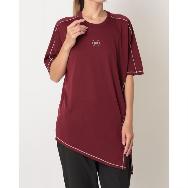 レディース 半袖機能Tシャツ UAテック オーバーサイズド タイド アップ ショートスリーブ Tシャツ 6016798 （Vintage Maroon /  /）
