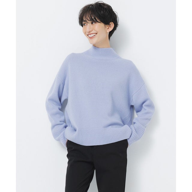【洗える】カシミヤブレンド ハイネックニット （サックス）