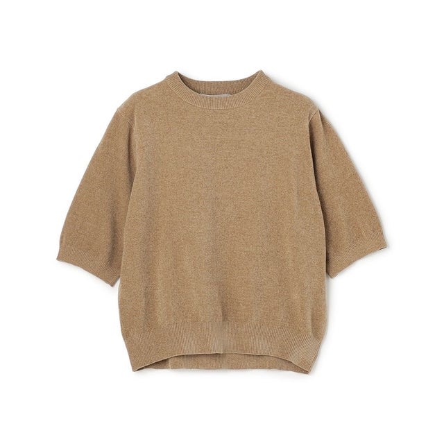 【軽量/UVケア】ベロアモール ハーフスリーブニット （キャメル）