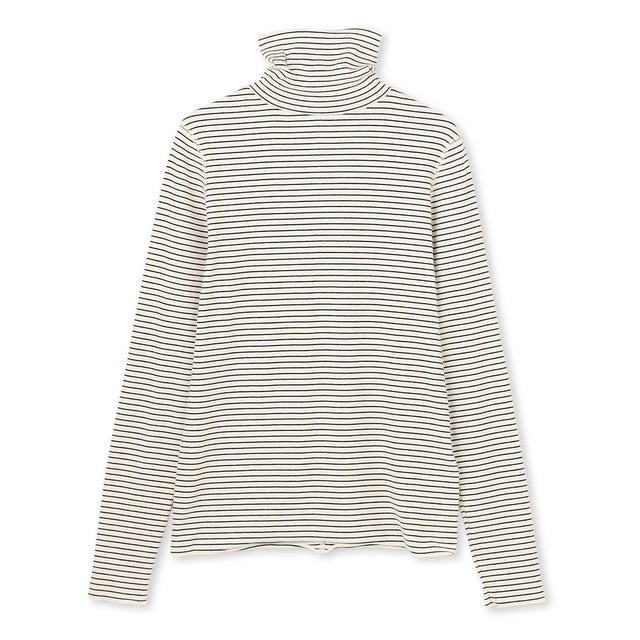 【暖かさ＆着心地の良さで大ヒット/新色追加】コットンカシミヤ タートルネックカットソー （[NEW]ボーダー(ブラック)）
