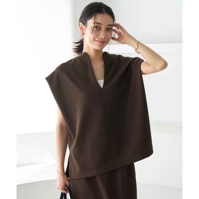 【接触冷感/UVカット】BEAUTY FORM JERSEY Light キーネックトップス （ブラウン）