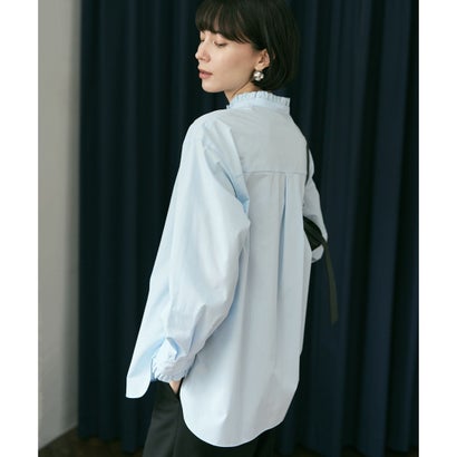 イージーケア フリルネック ブラウス （サックス）｜詳細画像