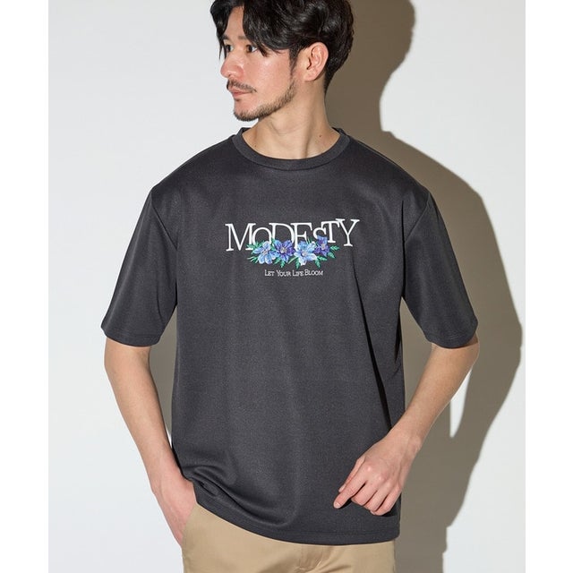 リサイクルポリエステル刺繍プリントTシャツ （ブラック）
