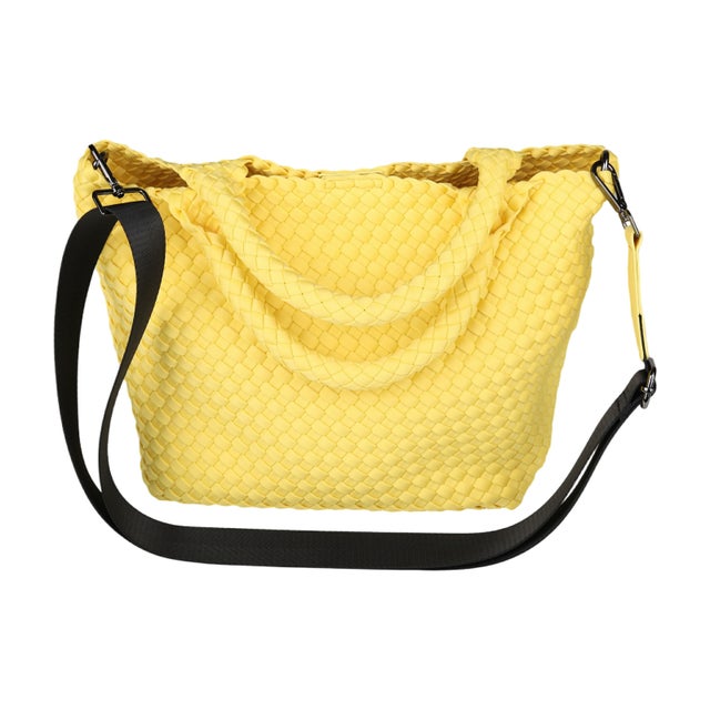 編み模様トートバッグ おしゃれでどんなスタイルにも合わせられるカジュアル通勤バッグ （Yellow）