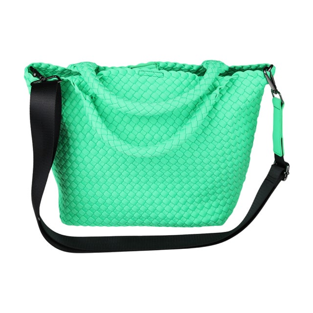 編み模様トートバッグ おしゃれでどんなスタイルにも合わせられるカジュアル通勤バッグ （Green）