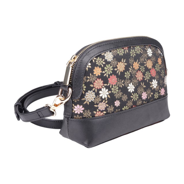 レトロ和風花卉刺繍ハーフシート貝殻バッグ おしゃれなハーフシートレディースバッグ （三丁目サビ小花柄 BLACK）