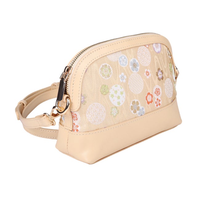 レトロ和風花卉刺繍ハーフシート貝殻バッグ おしゃれなハーフシートレディースバッグ （西陣 BEIGE）