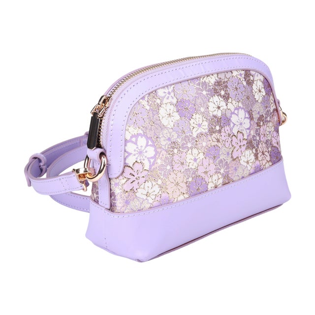 レトロ和風花卉刺繍ハーフシート貝殻バッグ おしゃれなハーフシートレディースバッグ （西陣紫花柄 LIGHT Purple）