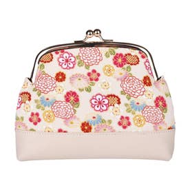 和風花卉柄の日本風コインケース リトグラフ刺繍のレトロで洗練された布製小銭入れ （花小町 HANAKOMACHI IVORY）