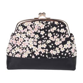 和風花卉柄の日本風コインケース リトグラフ刺繍のレトロで洗練された布製小銭入れ （小櫻 SAKURA BLK）