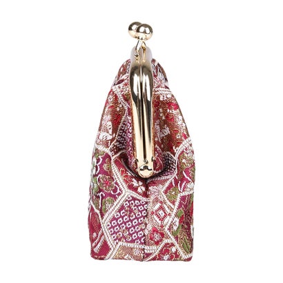 レトロ刺繍のハイライト加工布地に金属製口金を施したウォレット （西陣WINE＊GOLD）｜詳細画像