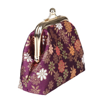 レトロ刺繍のハイライト加工布地に金属製口金を施したウォレット （三丁目サビ小花柄 PURPLE）｜詳細画像