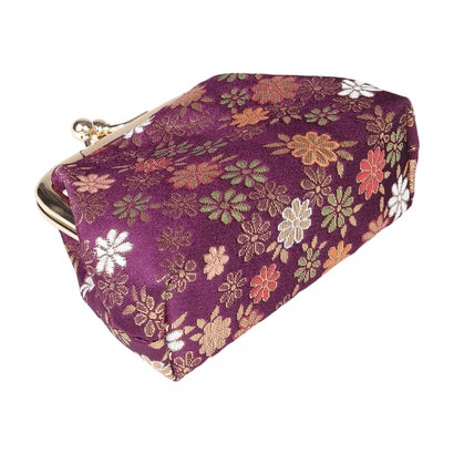 レトロ刺繍のハイライト加工布地に金属製口金を施したウォレット （三丁目サビ小花柄 PURPLE）｜詳細画像
