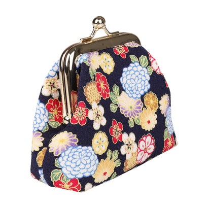レトロ刺繍のハイライト加工布地に金属製口金を施したウォレット （花小町BLACK）｜詳細画像