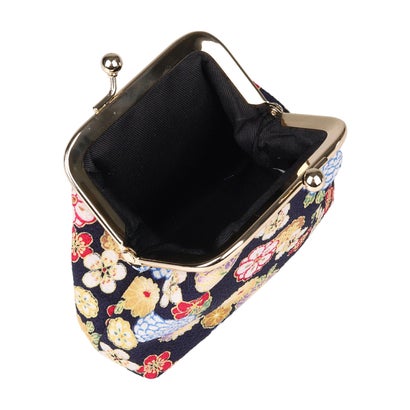 レトロ刺繍のハイライト加工布地に金属製口金を施したウォレット （花小町BLACK）｜詳細画像