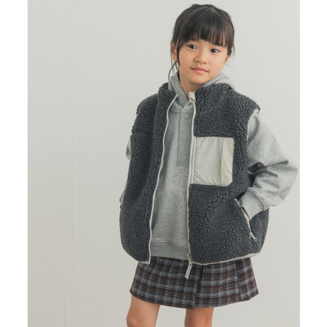 リバーシブルボアベスト(KIDS) （ベージュ系その他）