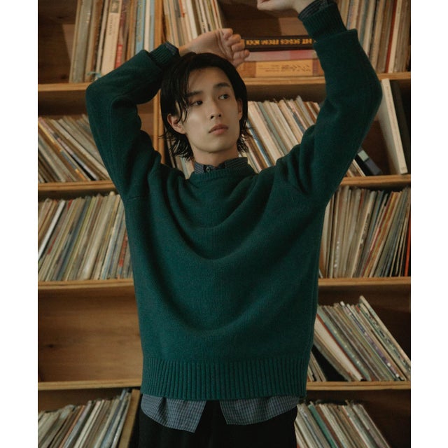 Lamb Wool Crew-Neck Knit （グリーン）