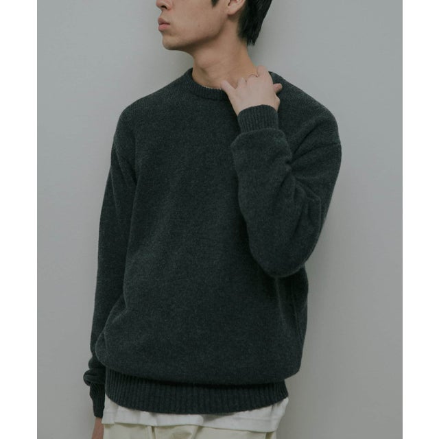 Lamb Wool Crew-Neck Knit （チャコールグレー）