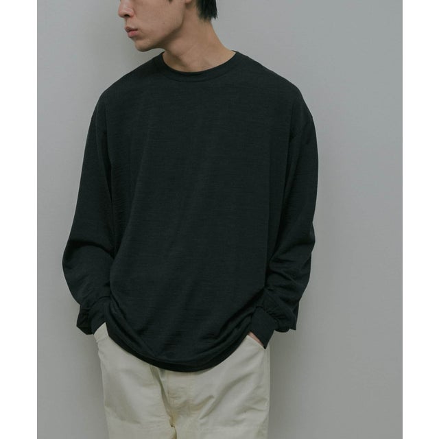 Washable Wool Crew-Neck Long-Sleeve T-shirts （チャコールグレー）
