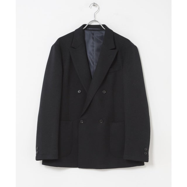 LIFE STYLE TAILOR ツイードライクコンフォータブルダブルジャケット （ネイビー）