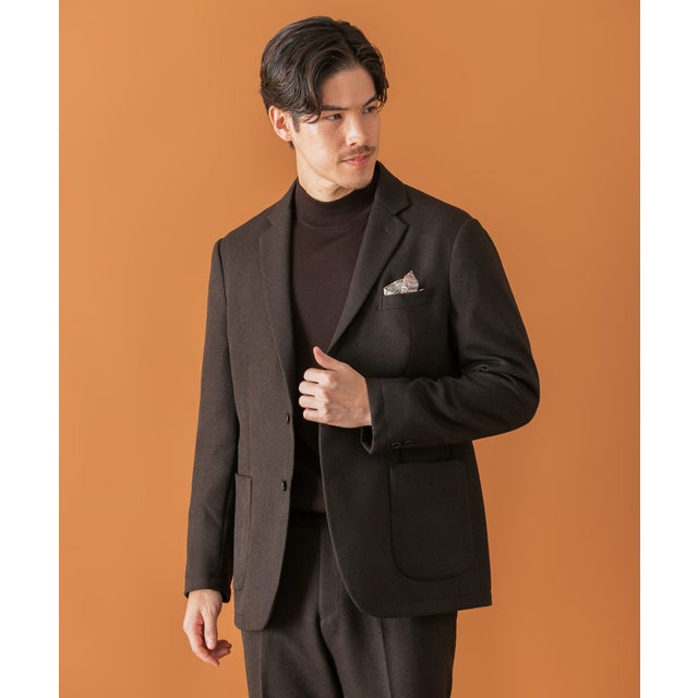 LIFE STYLE TAILOR ツイードライクコンフォータブルジャケット （ブラウン）