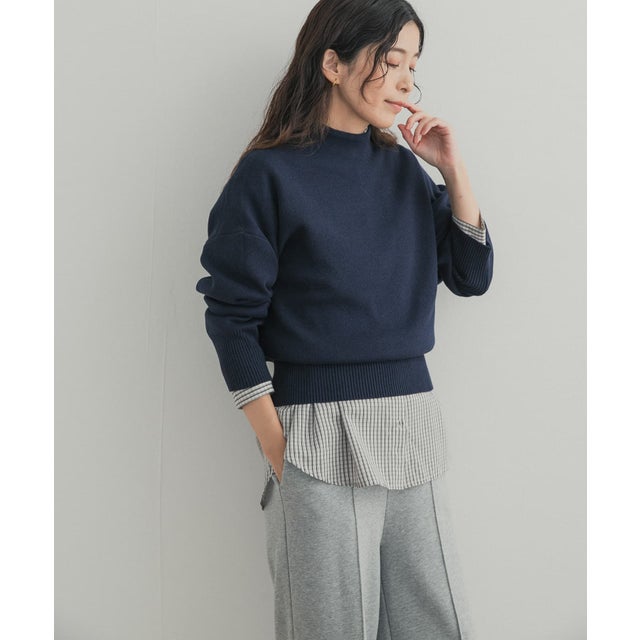 『WEB/一部店舗限定カラー』ボトルネックKNITプルオーバー （ネイビー）