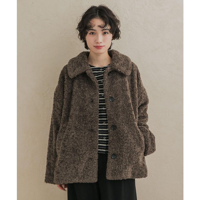 コクーンシルエットボアコート （チャコールグレー）