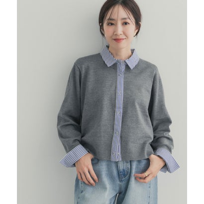 アーバンリサーチ ドアーズ URBAN RESEARCH DOORS 布帛ドッキングニットカーディガン （チャコールグレー）｜詳細画像
