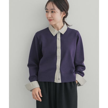 アーバンリサーチ ドアーズ URBAN RESEARCH DOORS 布帛ドッキングニットカーディガン （ネイビー）｜詳細画像